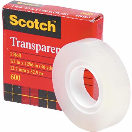 Scotch Transparent Tape, 1 Roll, 3/4 in x 1296 in