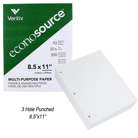 8 1/2 X 11 20# 2-Hole Punch Top Paper, 2,500 sheets